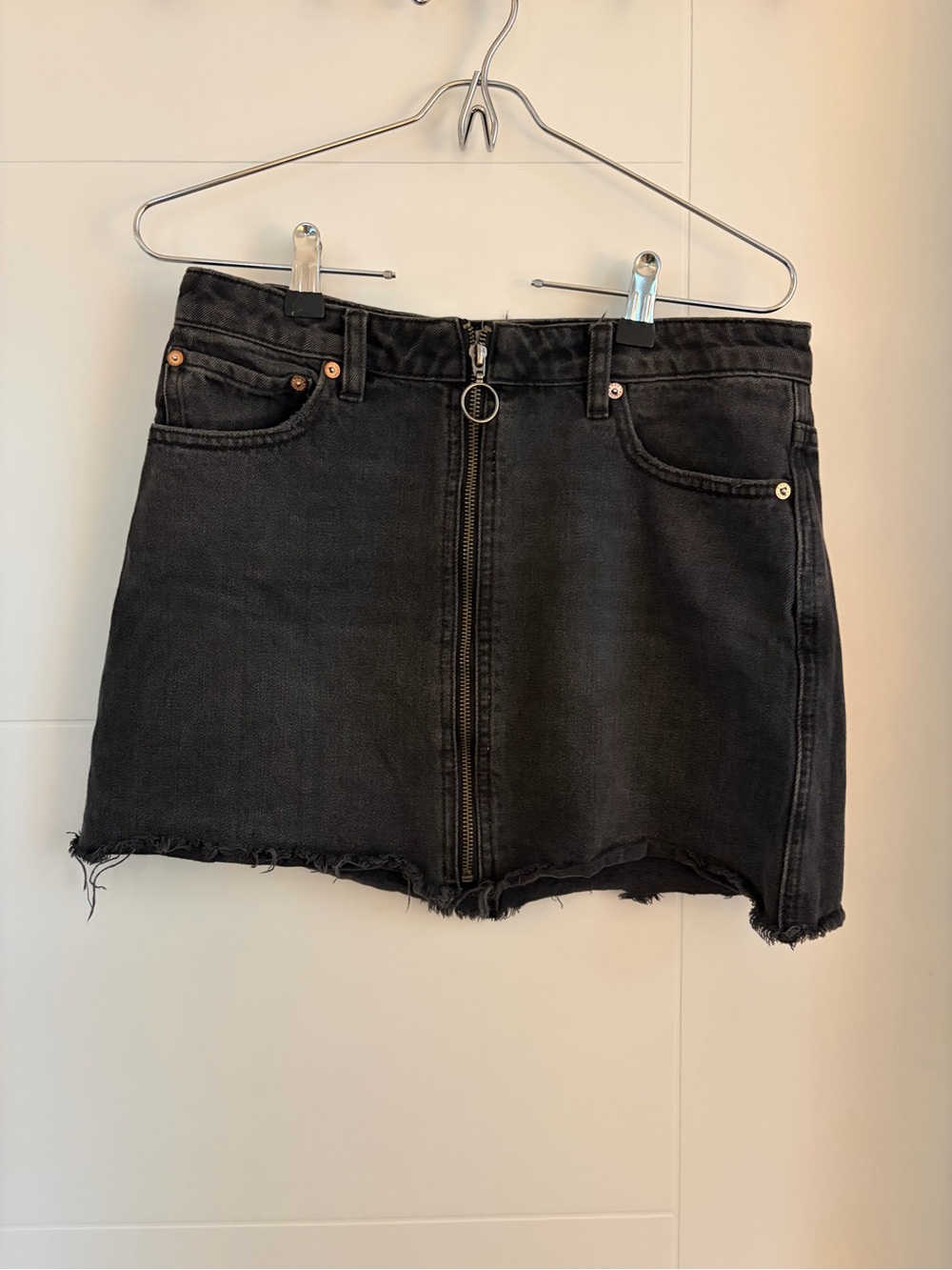 Free People Black Denim Zip-Front Mini Skirt
